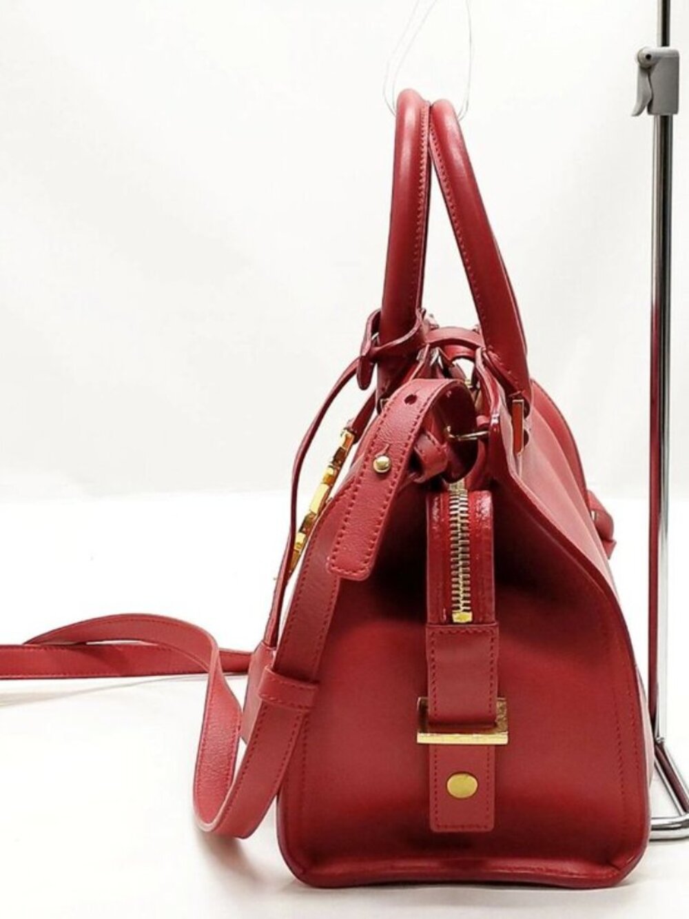 Authentic Saint Laurent Cabas ChYc Red Leather Satchel Crossbody Bag - Picture 5 of 16